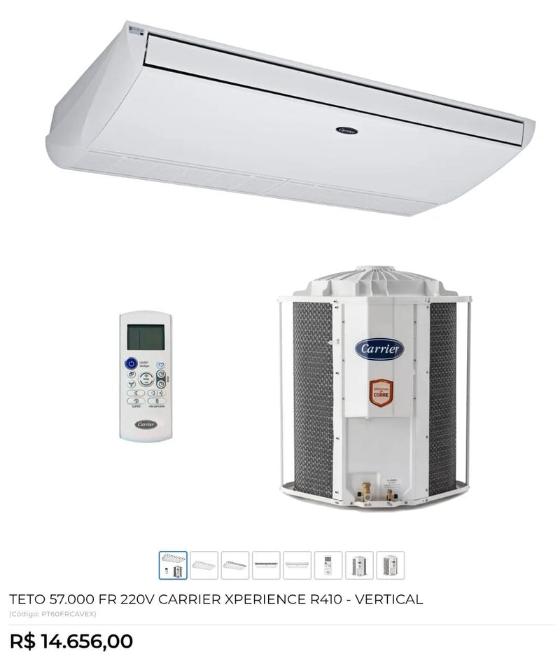 PISO TETO 57.000 FR 220V CARRIER XPERIENCE R410 - VERTICAL