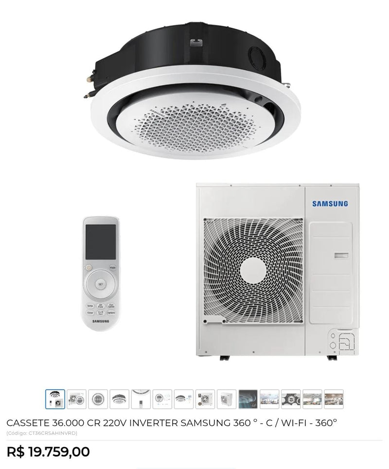 CASSETE 36.000 CR 220V INVERTER SAMSUNG 360° - C/ WI-FI - 360°