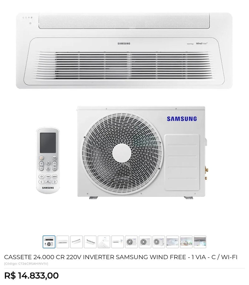 CASSETE 24.000 CR 220V INVERTER SAMSUNG WIND FREE - 1 VIA - C/ WI-FI