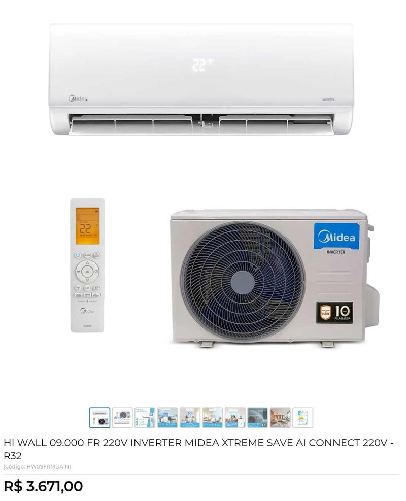 HI WALL 09.000 FR 220V INVERTER MIDEA XTREME SAVE AI CONNECT 220V - R32
